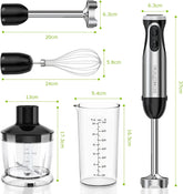 Stainless Steel Hand Blender 1000W – 4-in-1 Stick Blender with 20 Speeds, Whisk, 500ml Chopper & 700ml Measuring Cup (HB3203)